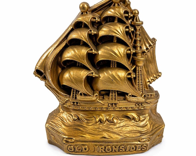 Bookend Old Ironsides Cutty Sark Clipper Ship Vintage Burwood Products Gold Vintage Office Desk Shelf Home Decor USS Constitution Decorative