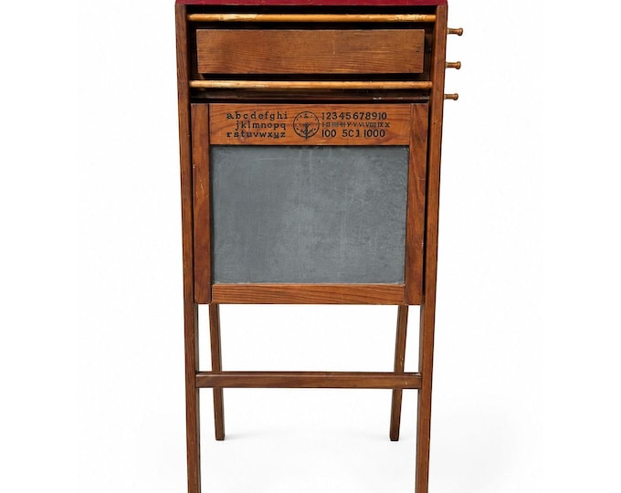 Wooden Folding Chalkboard Children's Real Slate Easel Fold Out Desk Vintage 1950's VIntage School Play Pretend Home Decor Decorative Accents