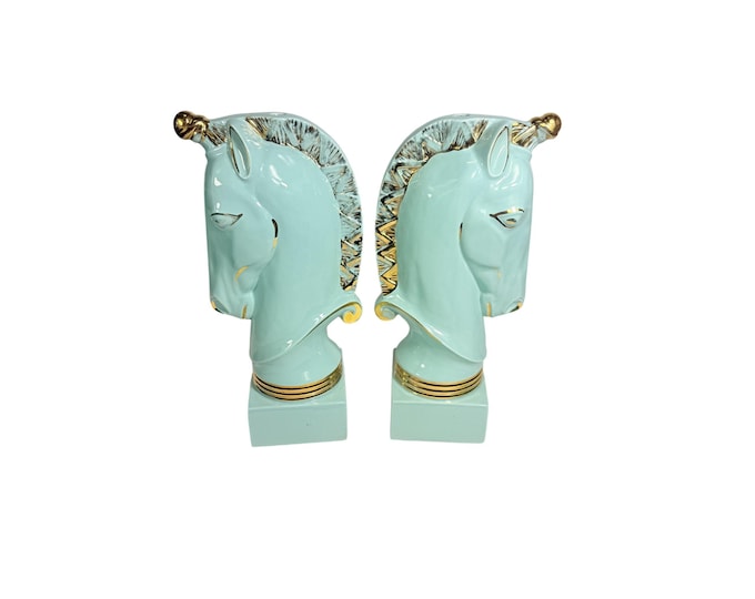 Lamp Base Pair Trojan Horse Head Turquoise Vintage Howell Ceramics Gold Accents Table Home Decor Decorative Accents Unicorn