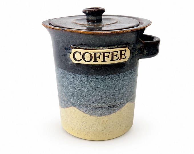 Pottery Coffee Canister Handle Stegall Pottery Vintage with Spoon Rest Hand Thrown Studio Art Tennessee Artist Signed Kitchen Storage