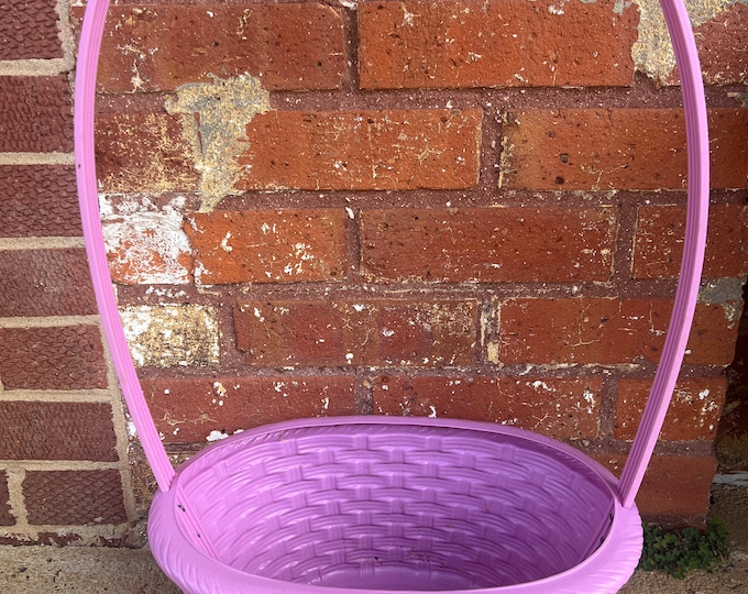 Vintage 60s Plastic Impressed | Blow Mold | Woven Easter Basket Tall Handle Purple