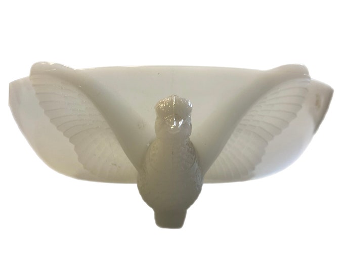 Eagle Pheasant Jeannette Co Milk Glass Three Footed Candy Bowl Dish Depression