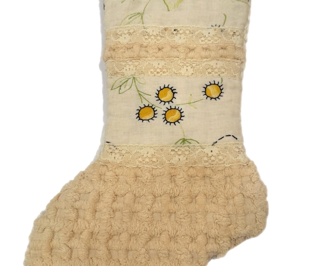 Christmas Stocking - Vintage Quilt - Upcycled Quilt - Country Cottage - Handmade Christmas - Vintage Handmade Christmas Stocking - Chenille