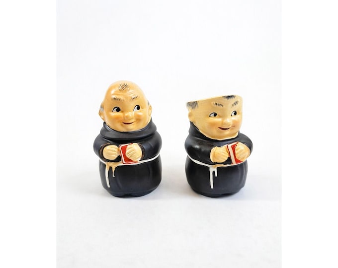 Creamer and Sugar Set Friar Tuck Monks Bowl Pitcher Porcelain Ceramic Apco Vintage Hand Painted Unqiue Collectible Kitchenware Goebel Style