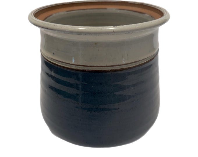 Jonathan Woodward Art Studio Pottery Glazed Signed | Navy Blue Planter Kitchen Caddy Canister | Farmhouse Cottage Core Granny Core