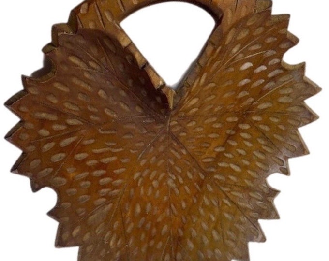 Vintage  | Monkey pod wood | wooden carved | Leaf shaped | serving platter trinket dish