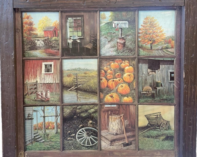 Vintage Combination Painting, B Mitchell, Window Pane Framed Art, Home Interiors, 12 Panel, Vintage Art, Farm House, Cottage Chic, Rustic