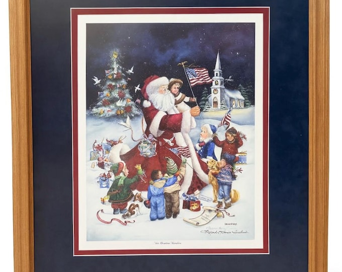 Christmas Wall Art Framed Print | Let Freedom Ring Brenda Harris Tustian | American Patriotic Limited Edition Santa Children Holiday Decor