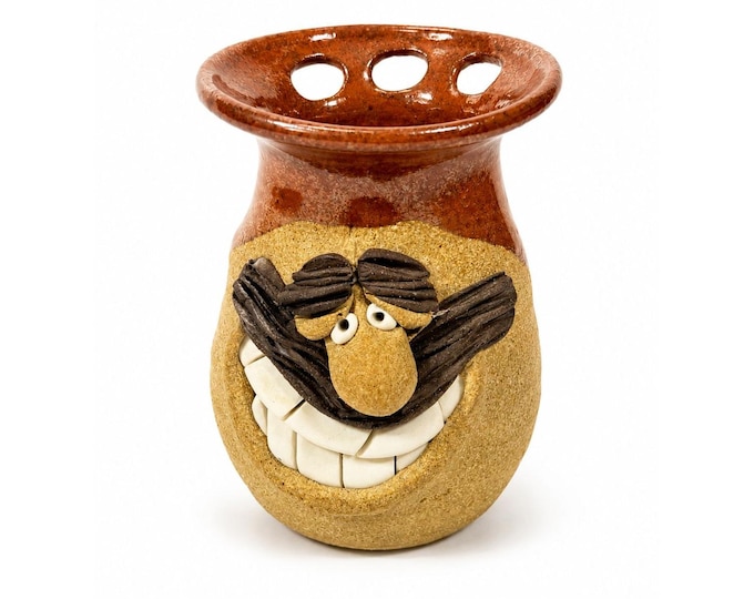 Mustache Mug Ugly Face Character Coffee Mug Signed CK Pottery Stoneware Vintage Vase Unique Home Decor