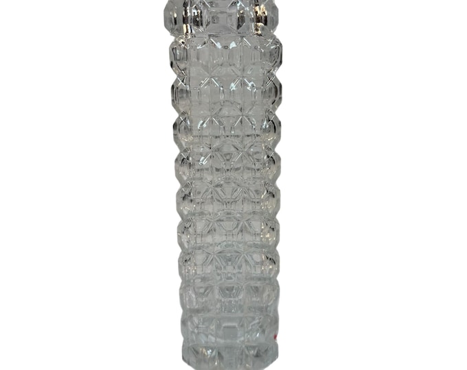 Cubist Solifleur Bud Vase | Clear Crystal Glass Raised Cube Pattern Square Column | Vintage Mid Century Retro Decorative Accents Home Decor