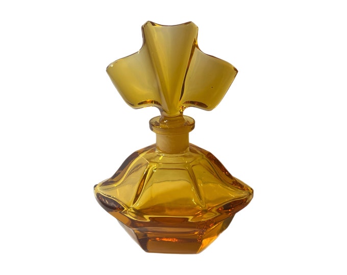 Czechoslovakia perfume Cut Glass Czech Bohemian bottle | Art Deco Amber Crystal | Collectible Art Glassware Vanity Decor Decorative Accents