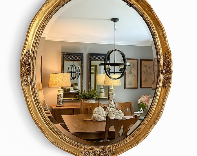 Vintage Gold Frame Large Hollywood Regency Oval Mirror| Wall Home Decor Decorative  | Gold Gilt | Bathroom Hall | Cottage Core Traditional