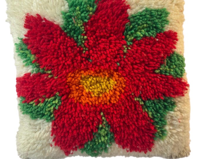 Hand Hooked Punch Needle Flower Pillow | Vintage Retro Kitschy Psychedelic Boho Handmade Groovy | Handmade | Decorative Accents Home Decor