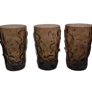 Vintage | Set of 5 | Bryce  &quot;El Rancho&quot; Morocco tumblers | Mid-Century Dimpled Glasses | Barware Drink ware | Juice Tea Set | Smoky Brown