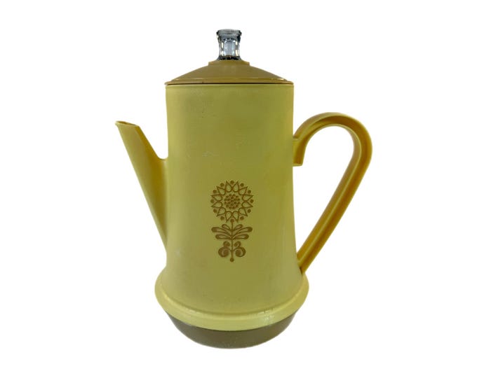 West Bend Percolator Sunflower Gold Yellow No 5938 Coffee Tea Carafe Electric  | 9 cup | Vintage Mid Century Kitsch | Hostess Party Serving