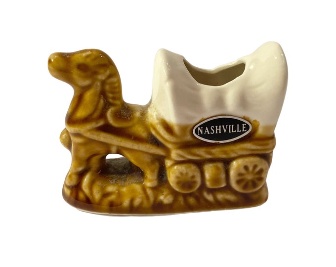 Vintage Horse & Conestoga Wagon   Toothpick Holder Vintage Souvenir of Nashville Tennessee