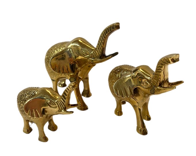 Vintage | Brass | Indian | Set 3 | Elephant Family | Boho