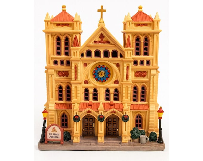 Christmas Village Collectible | Lemax Caddigton All Saints Cathedral Lighted Exterior Building | Vintage Christmas Holiday Decor Houses