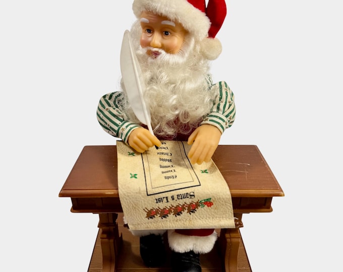 Animated Musical Santa Claus Figurine At His Desk Christmas Songs Battery Operated | Holiday Decor Santas List Gemmy | Vintage Animation