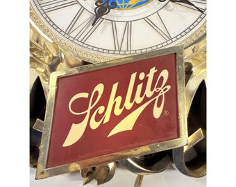 Wall Mounted Clock Schlitz Beer 1977gold Display Sign Back Lit