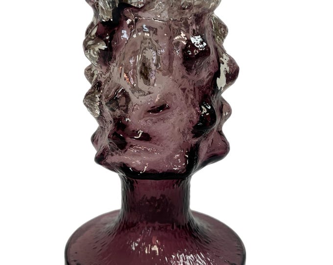 Modernist glass candle holder | Kaj Blomqvist, Finnish brutalist purple candlestick holder, Humppila Kumela Käpy Natura | Scandinavian