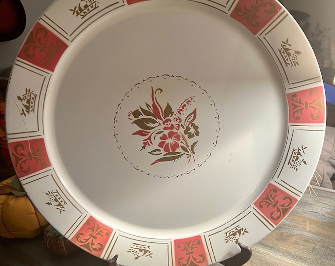 American Art Works Tin Charger Stenciled Design Serving Tray Large Round 19"