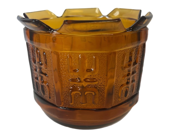 Vintage  | Mid Century Retro Boho | Burnt Orange Amber |  Princess House Glass Bowl Planter Pot Candleholder | Asian Squatter Man design