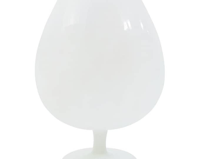 Italian Art Glass Snifter Brandy Vase | Milk Glass White Empoli Handblown | Vintage Mid Century Diamond Optic Ripple Edge | Collectible Rare