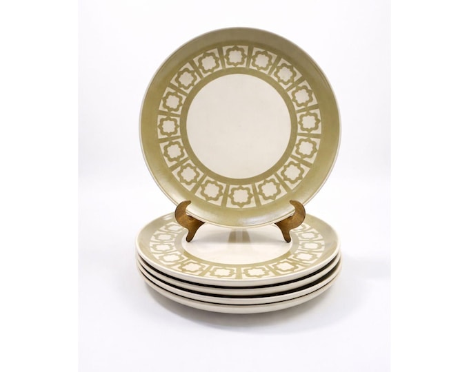 Ironstone Dinner Plates Harkerware Persian Key Sage Green Set 5 Replacement China Ovenware Dining Mid Century Restaurant Vintage Retro