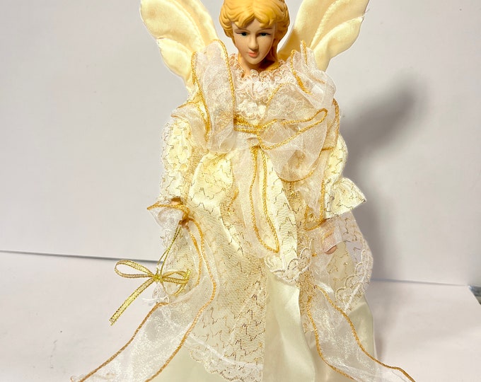 Vintage | Angel | Christmas Tree | Topper | Satin Cream and Gold Dress | Holidays