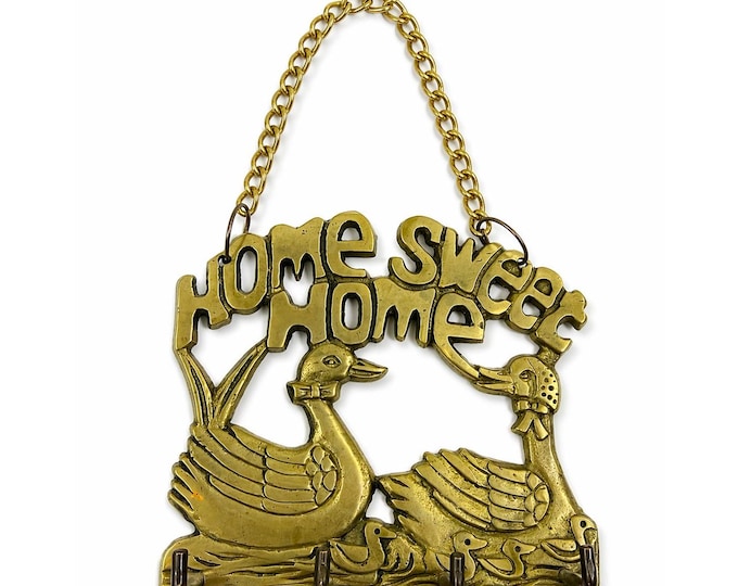 Brass Wall Hook Home Sweet Home Geese Pair Family Gaggle Vintage Cottage Granny Farmhouse Country Home Decor Decorative Accents
