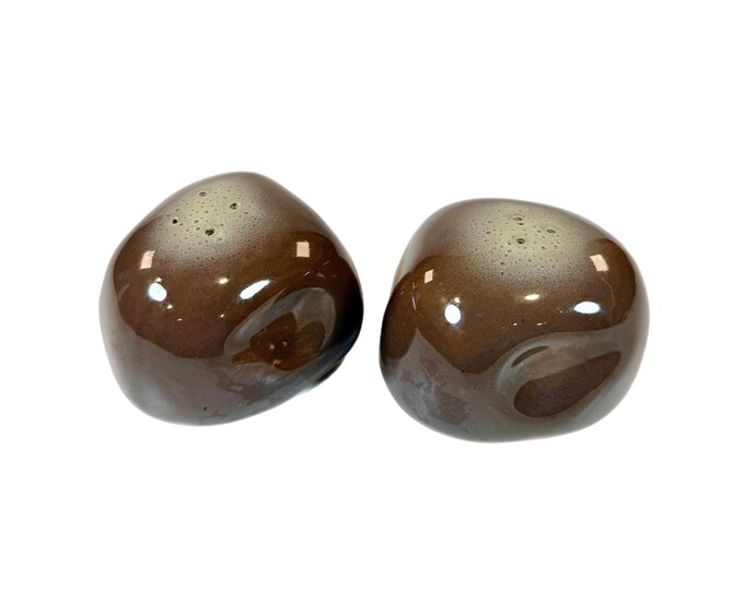 Salt Pepper Shakers | Tamac Pottery Frosty Fudge Brown | Perry Oklahoma | Mid Century 1950s | abstract  biomorphic ergonomic | Kitchen Decor