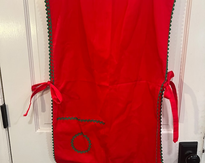 Vintage Apron Slip on Cotton House Coat |  Red and Green Rick Rack Christmas | Baking Cooking 1950s Old Fashioned Kitchen Hostess Gifts