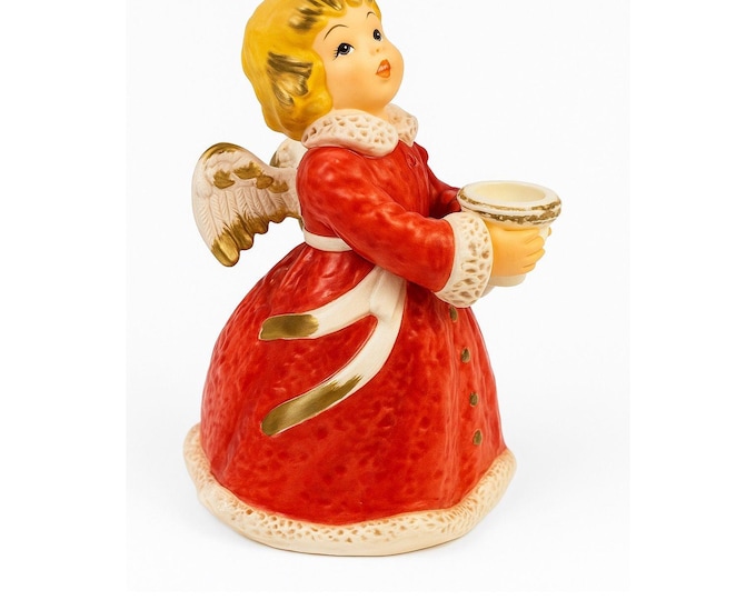 Candle Holder Goebel Hummel Figurine Germany Chrismas Angel Red  Frobek 9" tall Vintage Holiday Seasonal Porcelain Ceramic Collectible