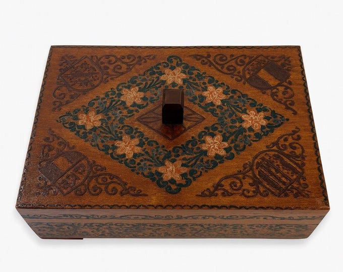 Trinket Box Wood Hand Painted  Austrian Wooden Vintage Floral Cottage Core Primitive Folk Art Hand Made Flowers Souvenir