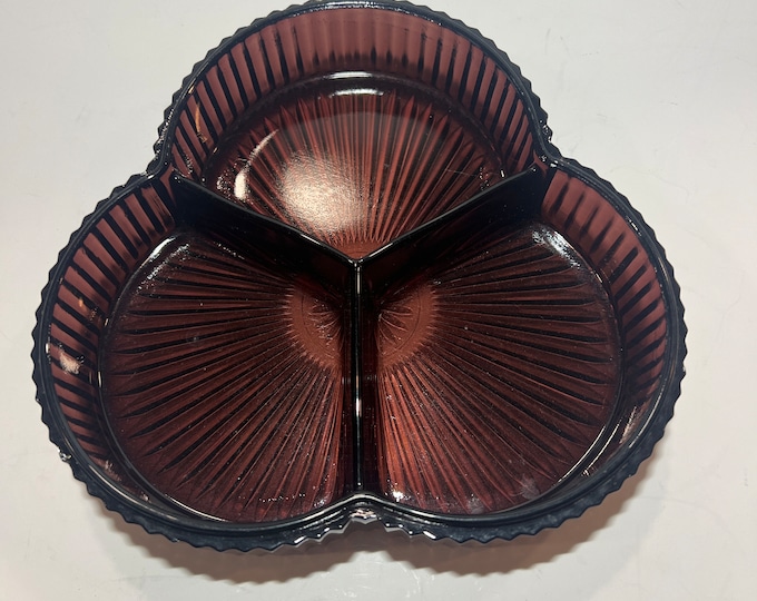 Amethyst/Purple Vintage 3 Section Glass Candy Dish