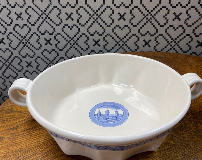 Vietri Fiesole | Italian Italy | Pottery | Casserole | Serving Bowl Handled | Blue White | Trees | Handled | French Country | NC Made