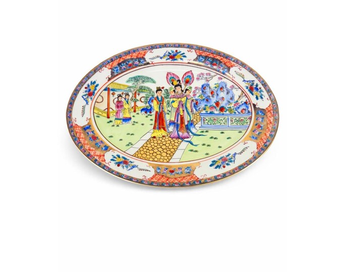 Oval Platter Rose Mandarin Chinosiere Vintage Zhongguo Jingdezhen Porcelain Chinese Geisha Oriental Home Gallery Wall Decor Serving Platter