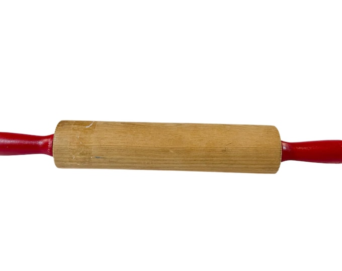 Vintage Red Handled Wooden Rolling Pin With Rotating Body |  Vintage Kitchenalia |  Primitive Farmhouse Cottage Granny Core | Kitchen Decor