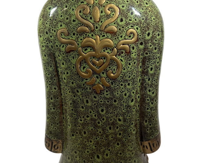 Mandarin Asian Chinese Jacket Vase Ceramic Jade Green Gold Home Decor Unique
