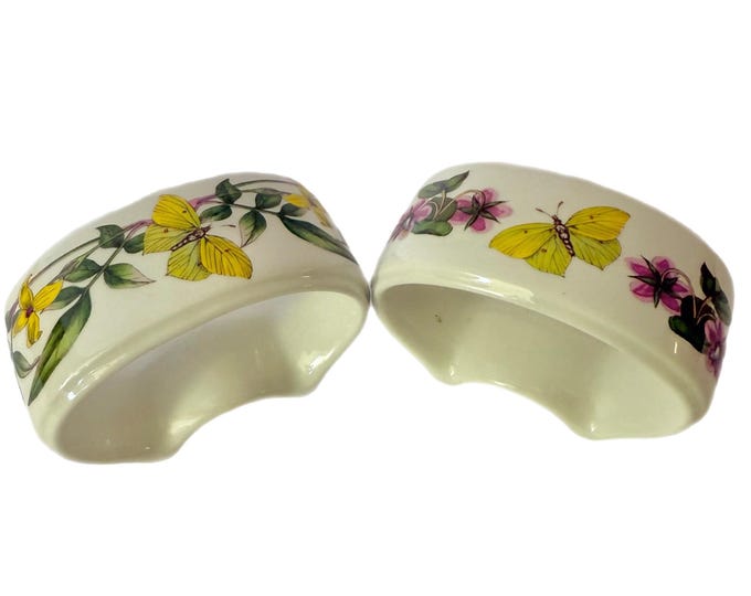 Vintage | Portmeirion Botanic Garden | Set 2  Pair | Napkin Rings Holder | Made in England Bone China | Coastal Grandma Grand Millennial