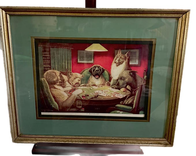 Vintage C.M. Coolidge A Waterloo Dogs Playing Poker Glass | Art Print Framed | Man Cave Barware Wall Decor | Framed by Lila Moore Keen
