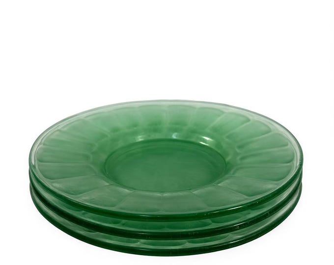 Atomic Pattern Green Vaseline Glass Plates- Set of 3 -Uranium - Dessert Bread Butter Small Plate