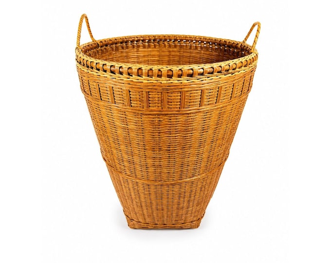 Large Laundry Blanket Basket Woven Splint Oriental handmade Handles Bathroom Decor Decorative Storage