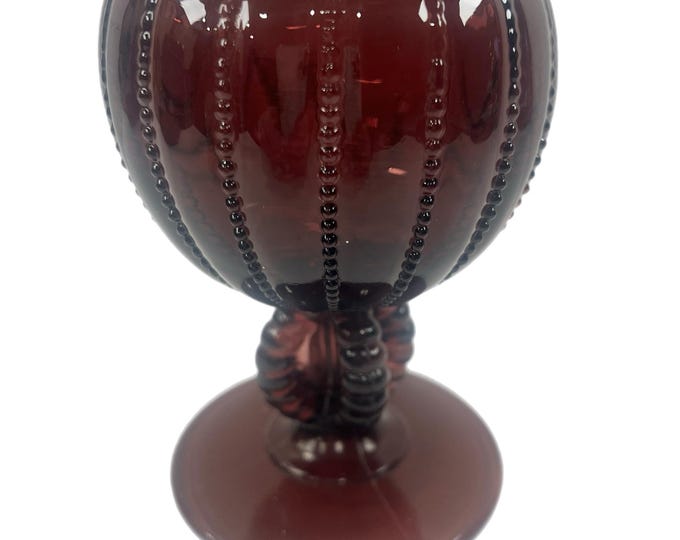 Vintage L.G. WRIGHT Beaded Ivy Amethyst Purple Glass Footed Bowl Compote Vase