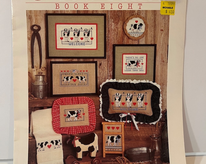 Vintage Linda Gillum "Cow Belles" Cross Stitch Booklet #8 by Dimensions | Fibre Fiber Arts | 1998 | Cottage Core Granny Core | Needlework