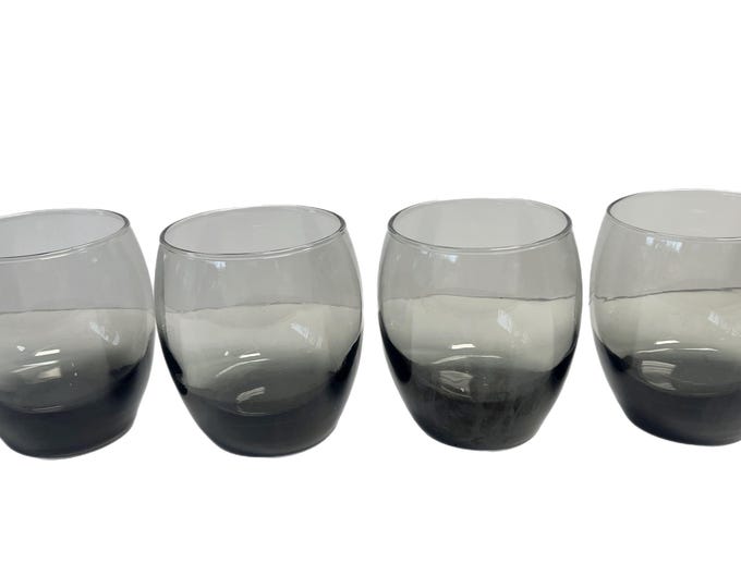 Vintage | Mid Century | Libbey Classic Smoke Tempo | Set 4 | Drinking Glasses | Diningware |Barware | Brown Smoky | Retro | Roly Poly Round