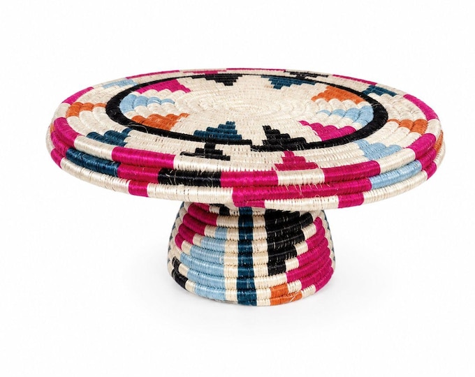 Plate Stand Riser Hand Woven Coil Basket Style Kitchen Home Decor Serving Ware Colorful African Handmade