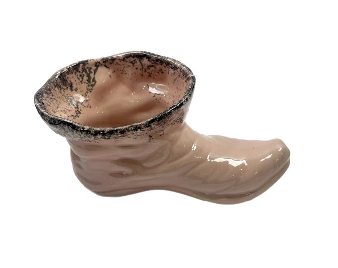 Boot Elf Shoe Planter Vase |  Pink Hand Painted Ceramic  | Mid Century Cottage Granny Grandma Core | Unique Home Decor Decorative Accents