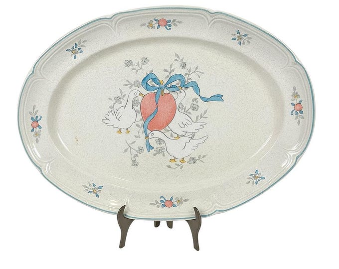 Marmalade  International Oval Serving Platter | Vintage Stoneware Dishes | Replacement China | Granny Grandma Cottage Core Blue Ribbon Geese